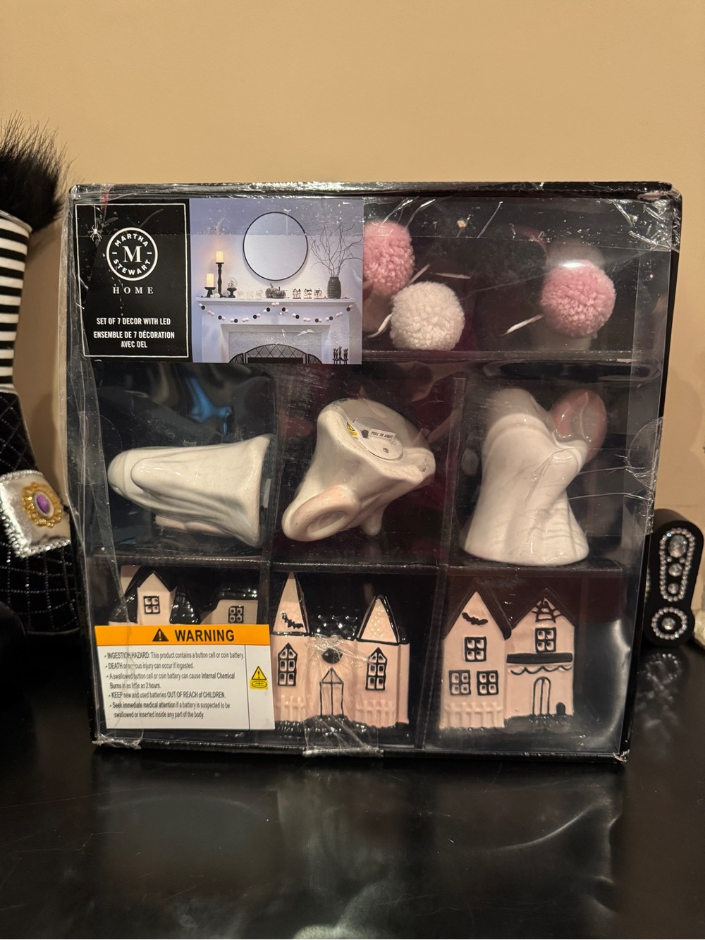 Martha Stewart Home Pink and White Ceramic Halloween light up  Set